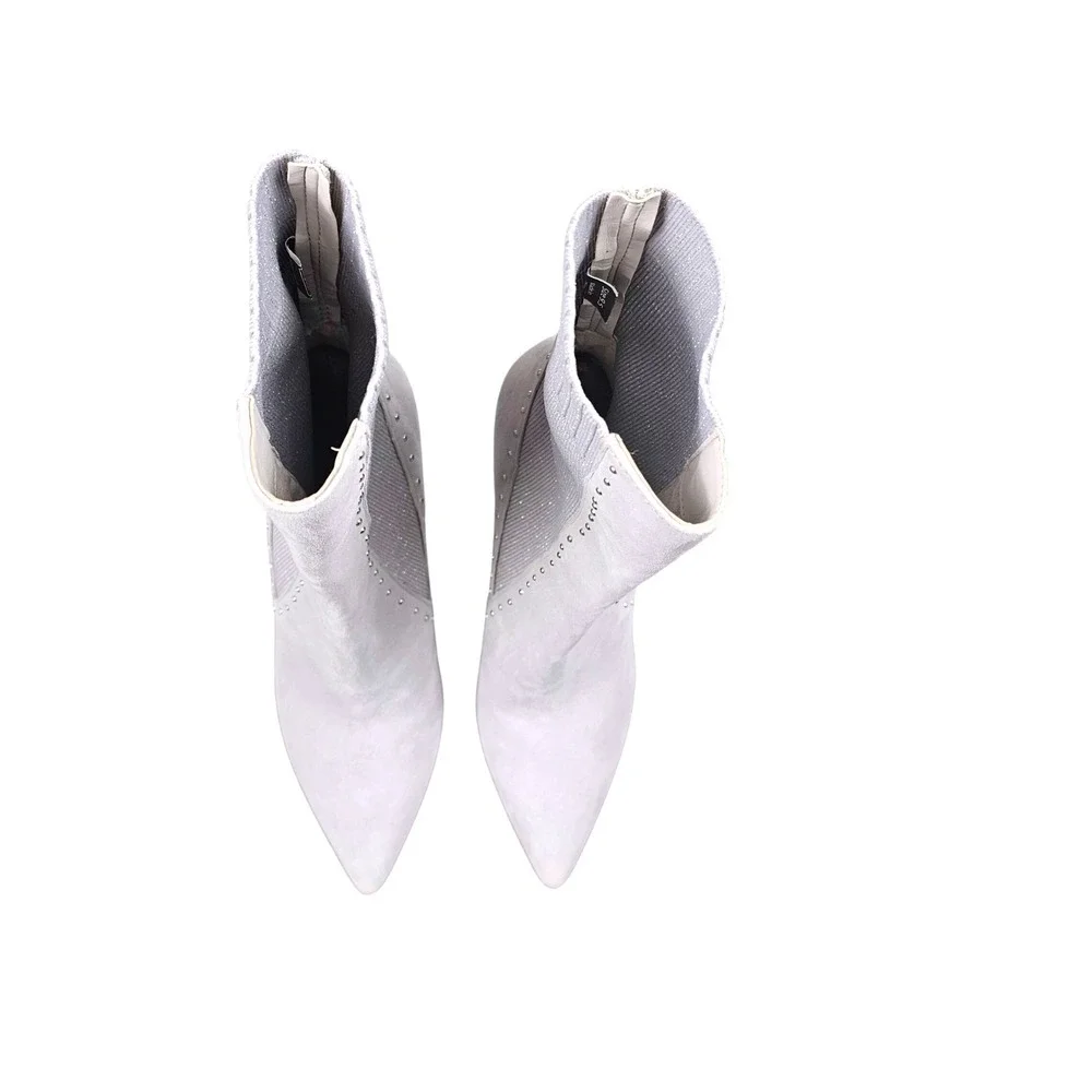Dolce Vita Studded Boots Suede Womens 9.5 Gray Pointed Toe Chunky Heel‎ 4